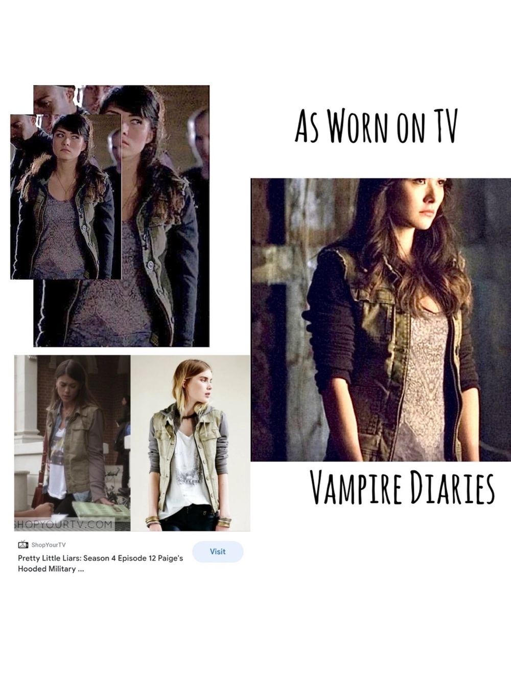 Free People Y2K Olive Green Hooded Distressed Utility Jacket XS Vampire Diaries